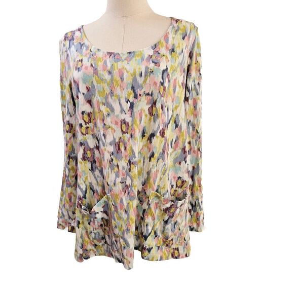 J. Jill Pure Jill Watercolor Papyrus Pockets Long Sleeve Tunic Medium Petite MP - Picture 1 of 3